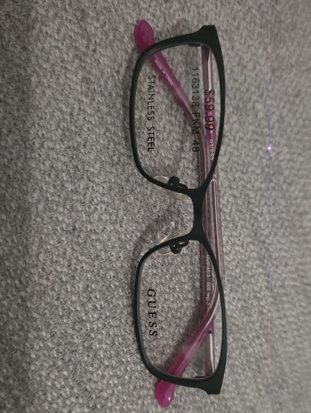 GUESS Black Frame with Pink Temples Rectangular Glasses